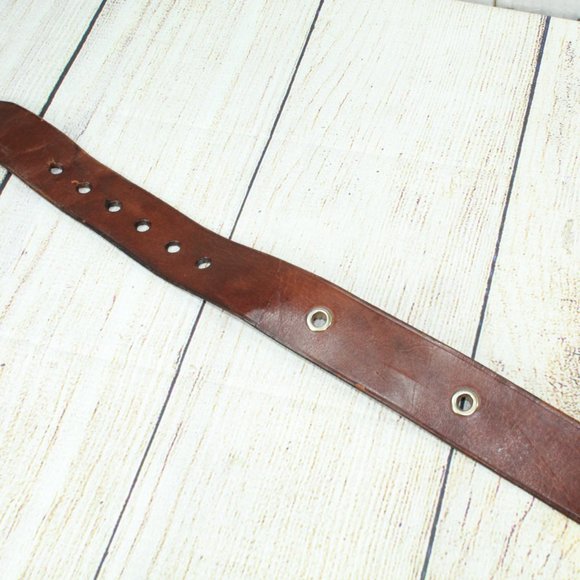 Men's Brown Leather Belt Solid Brass Buckle D-Ring Size 36 - Picture 5 of 8